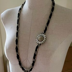 Chic Sunflower, Ribbon & Chain Necklace